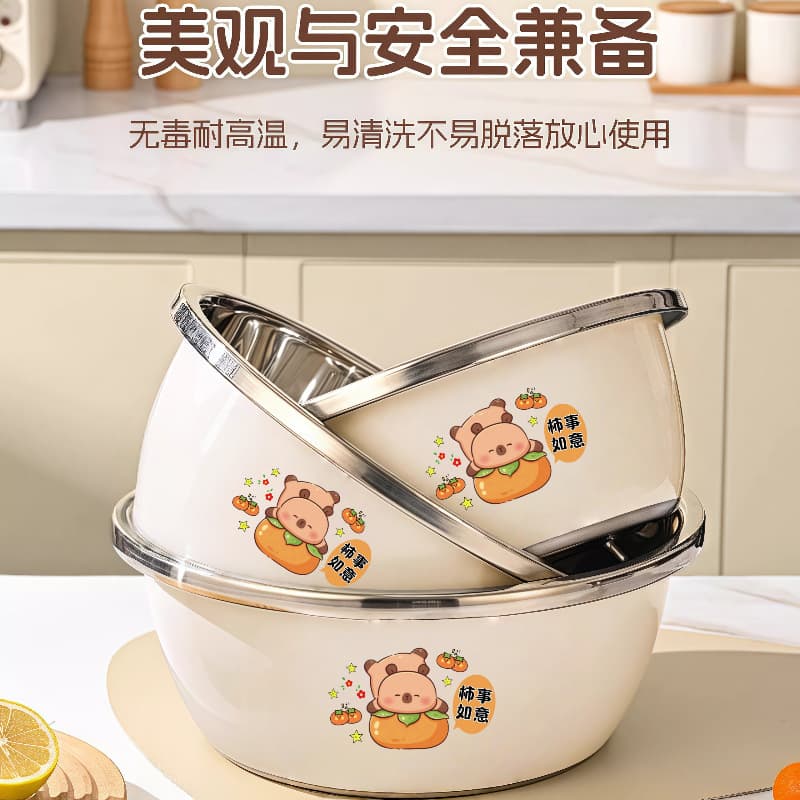 Cartoon Stainless Steel Bowl, Food Grade, Household Kitchen Soup Bowl, Vegetable Bowl, Mixing Bowl, Egg Beating Bowl, Thickened Mixing Bowl