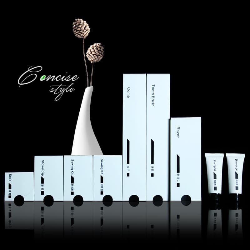 Six-piece disposable toiletries set with dual-function design and logo customization for hotels and inns