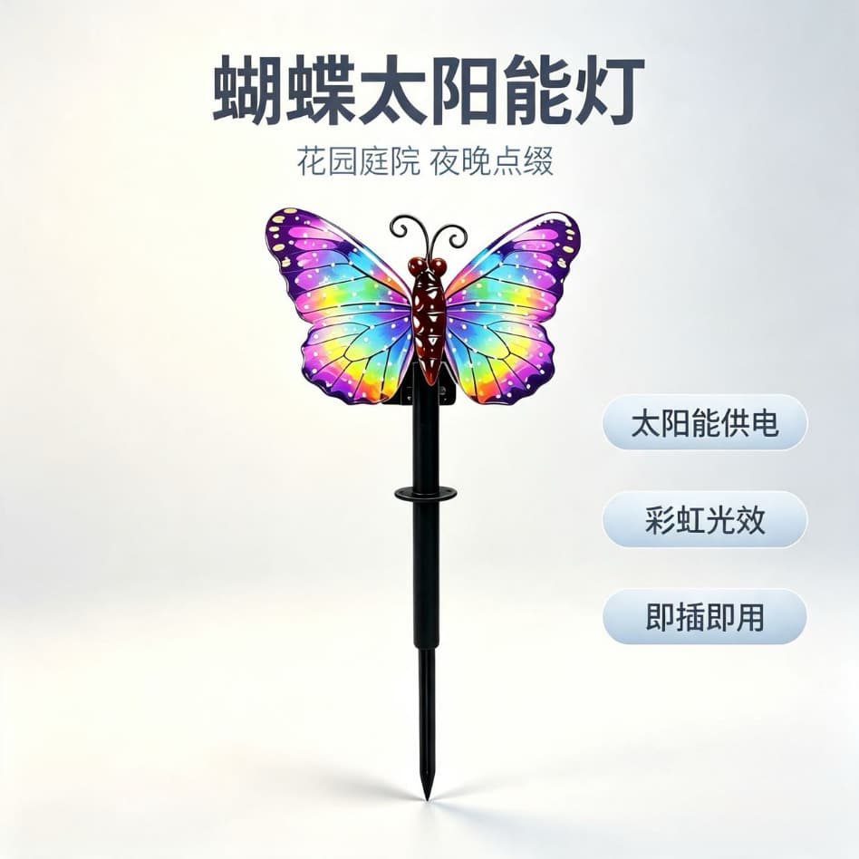 Cross-border Solar Butterfly Glowing Decorative Light Metal Craft Ground Stake Light Outdoor Garden Courtyard Solar Light