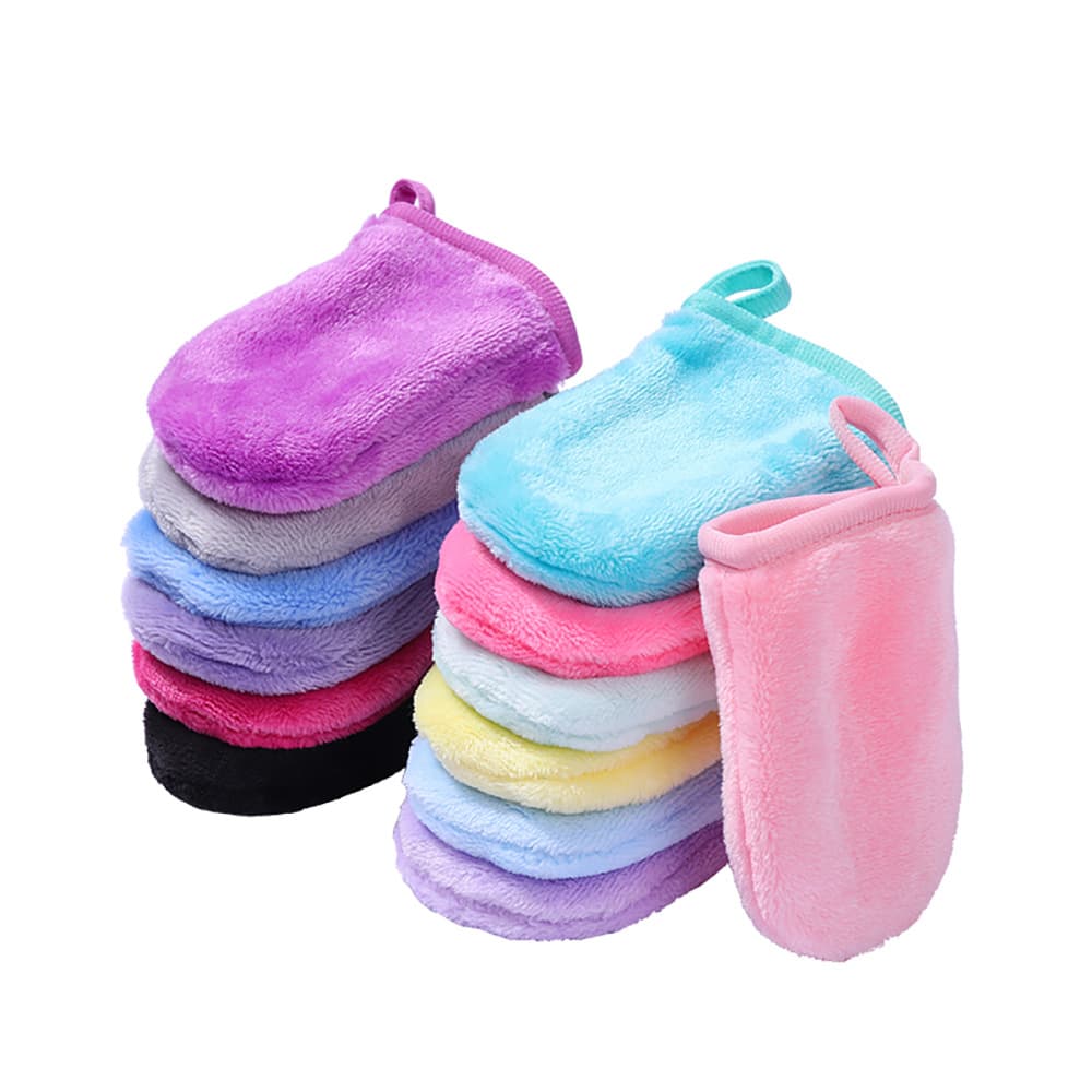 Manufacturer Wholesale Flannel Custom Makeup Remover Gloves, Clear Water Facial Cleansing Finger Cots for Women's Makeup Removal