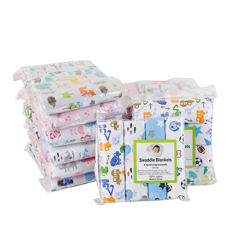 Baby Fleece Swaddle Blanket 4pcs 76*76 Newborn Baby Wrap Cloth Baby Supplies Printed Holding Quilt Soft Comfortable Warmth