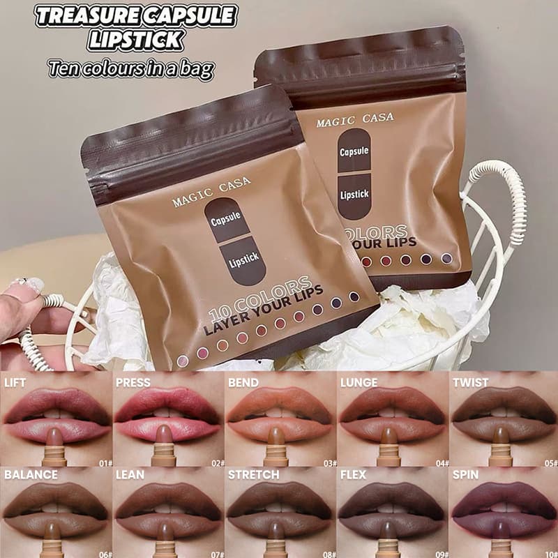 MAGIC CASA 10-color capsule lipstick set natural long-lasting non-stick cup mini matte lipstick cross-border wholesale