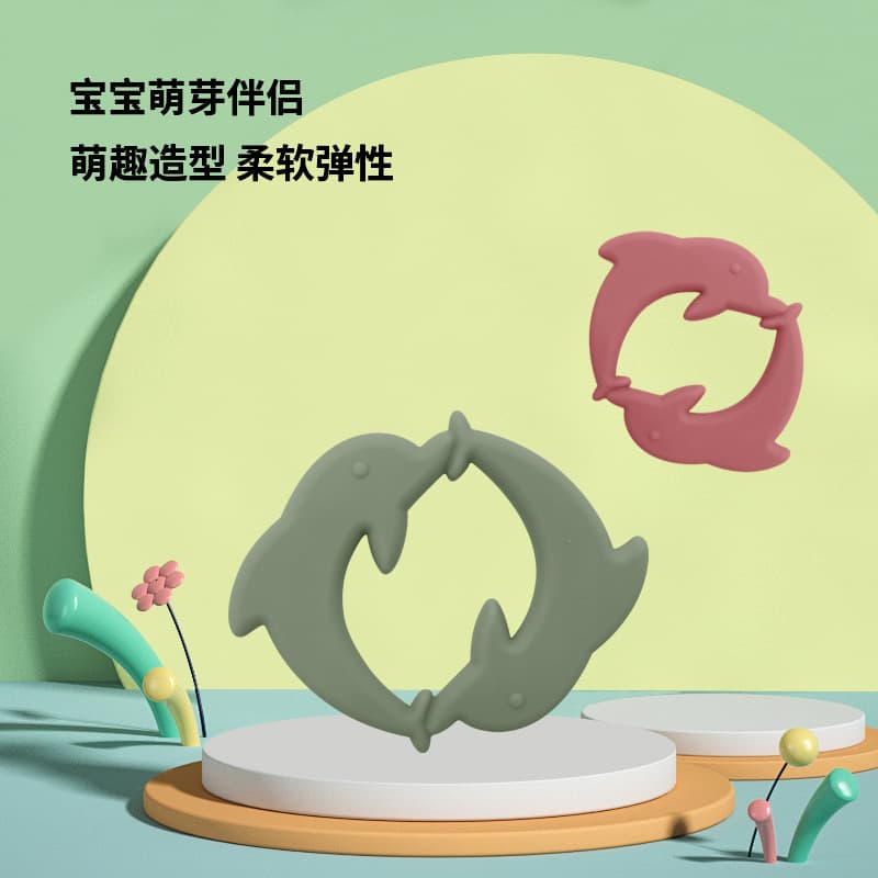 New baby silicone molar stick dolphin teether baby bite anti-scratch face anti-eating hand cartoon mother and baby toy