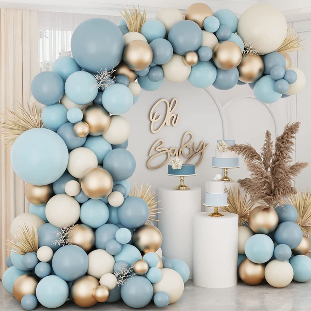 Ice silk haze blue maca blue sand white metal balloon garland set cross-border baby christening birthday party decoration