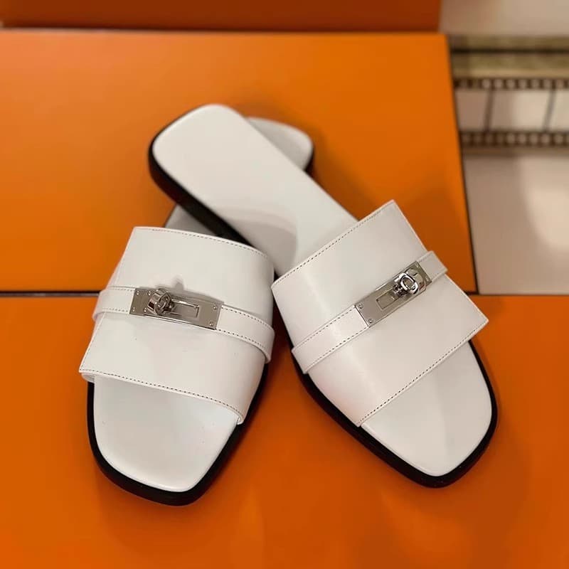 In Stock High-Quality Trendy Small Buckle Flat Slide Sandals for Women, Fashionable Versatile Color-Block Square Toe Flat Outdoor Summer Slippers