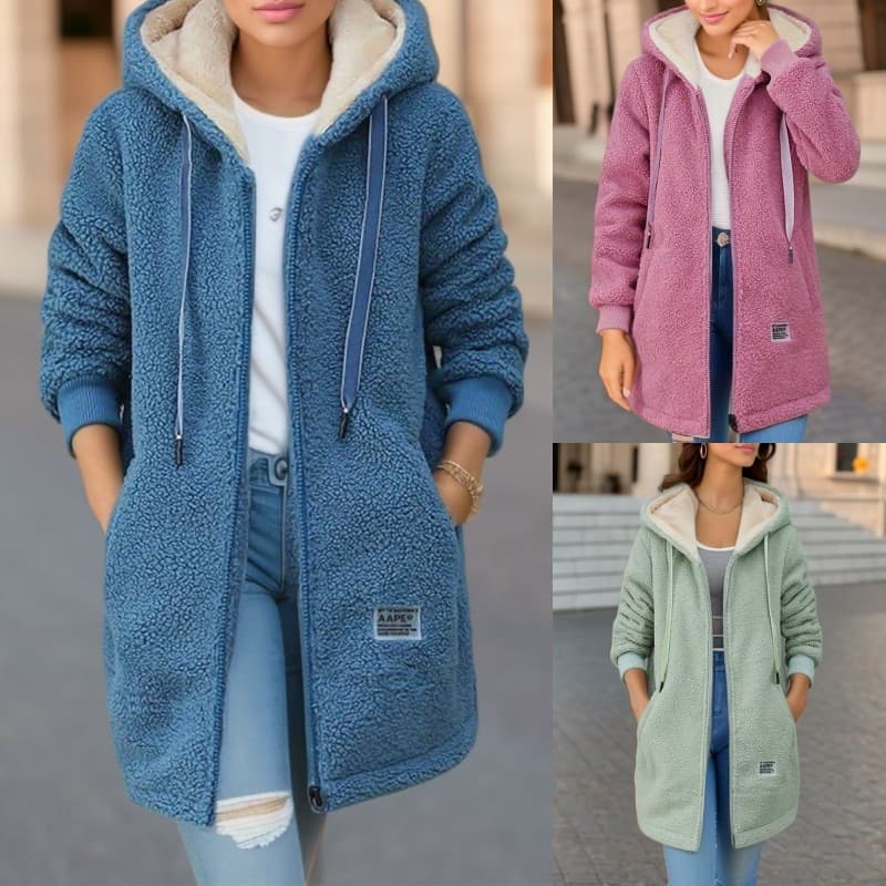Fleece-Lined Thickened Mid-Long Sherpa Hoodie Women's Wear Cross-border 2023 New Autumn/Winter Embroidered Letter Zipper Jacket