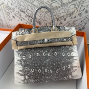Fully Handmade Imported Lizard Skin Snowflake Pattern Platinum Bag 25 Women's Handbag Goat Skin Lining Silver