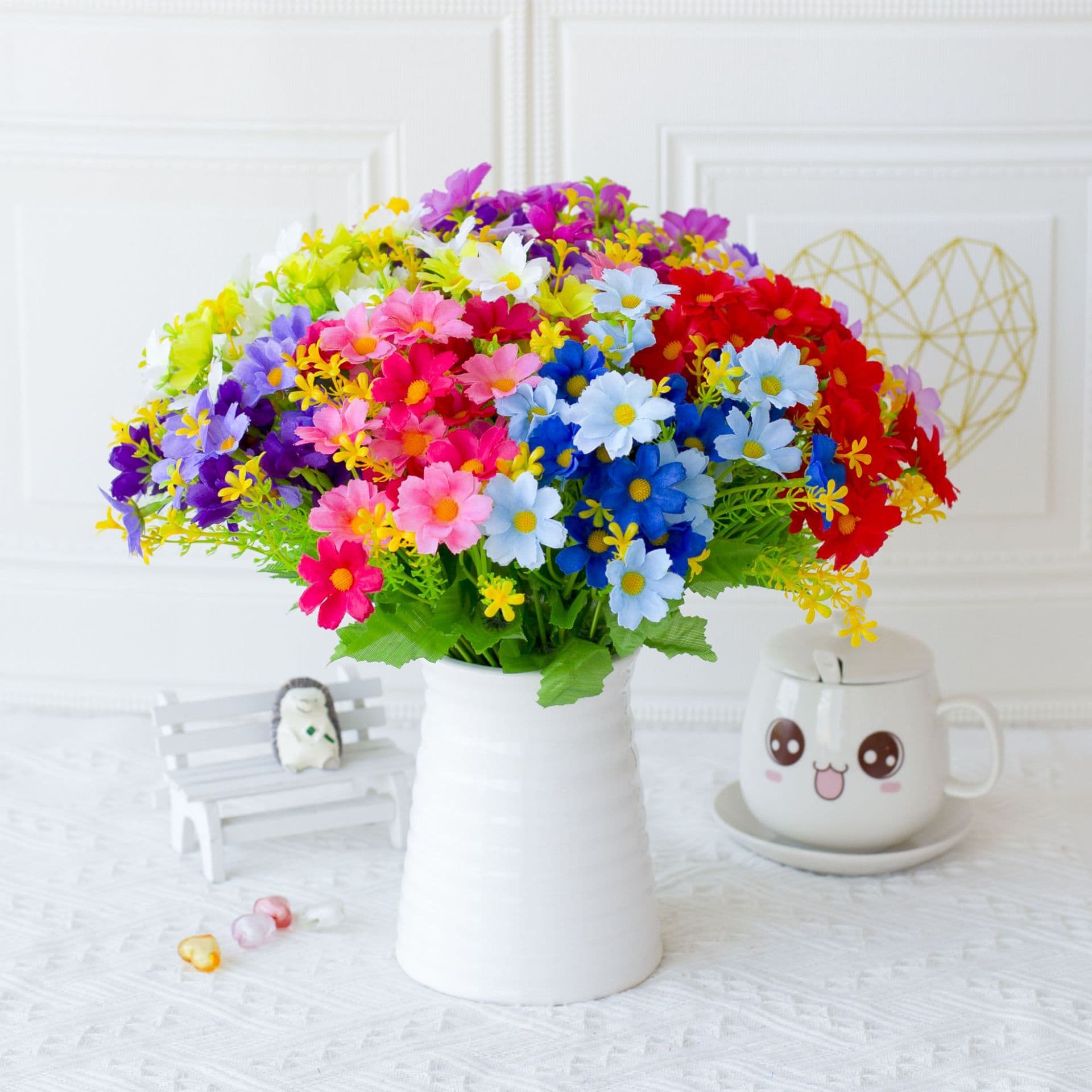 Artificial Simulation Flower 28-Head Dancing Chrysanthemum, Fake Daisy Silk Flower Plastic Flower Outdoor Engineering Small Wild Chrysanthemum