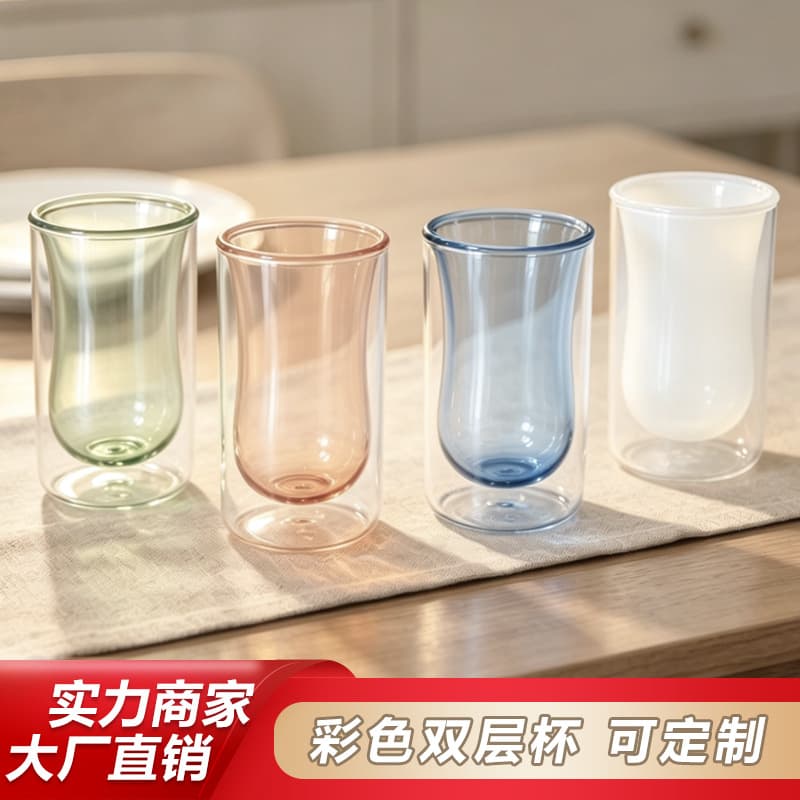Factory household double-layer glass cup, high borosilicate glass cup, color liner milk cup, insulated coffee cup