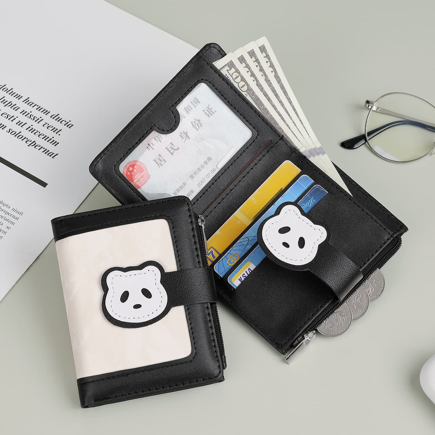 Design Contrast Buckle Short Wallet Korean Style Student Coin Purse Two-Fold Card Holder Coin Bag Cute ID Wallet