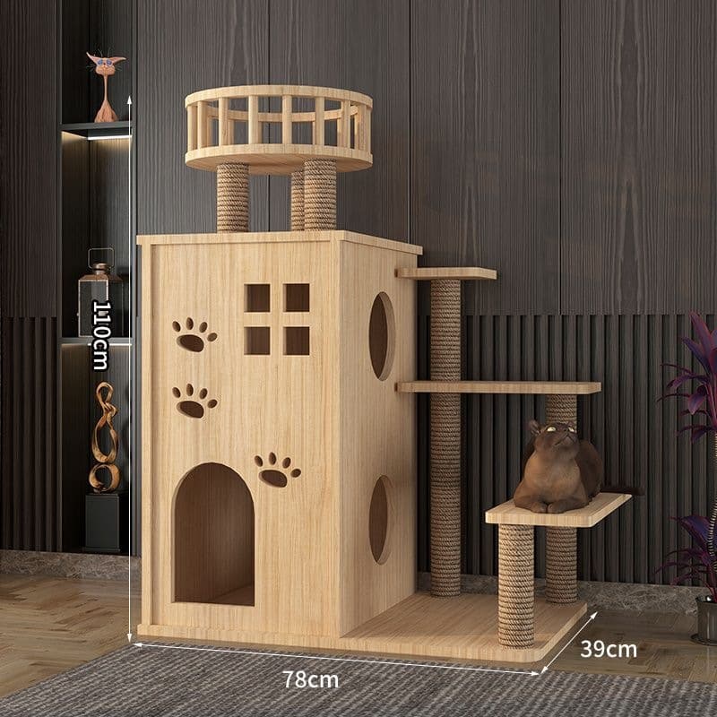 Cat Tree Tower with Cat Condo, Vertical Cat Toy, Durable Scratching Post, Cat Climbing Frame, Integrated Space Capsule Cat Scratcher Board