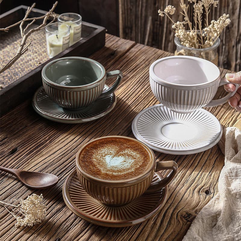 Nordic Style Ceramic Coffee Cup and Saucer Set for Latte Art Afternoon Tea Vintage Mug