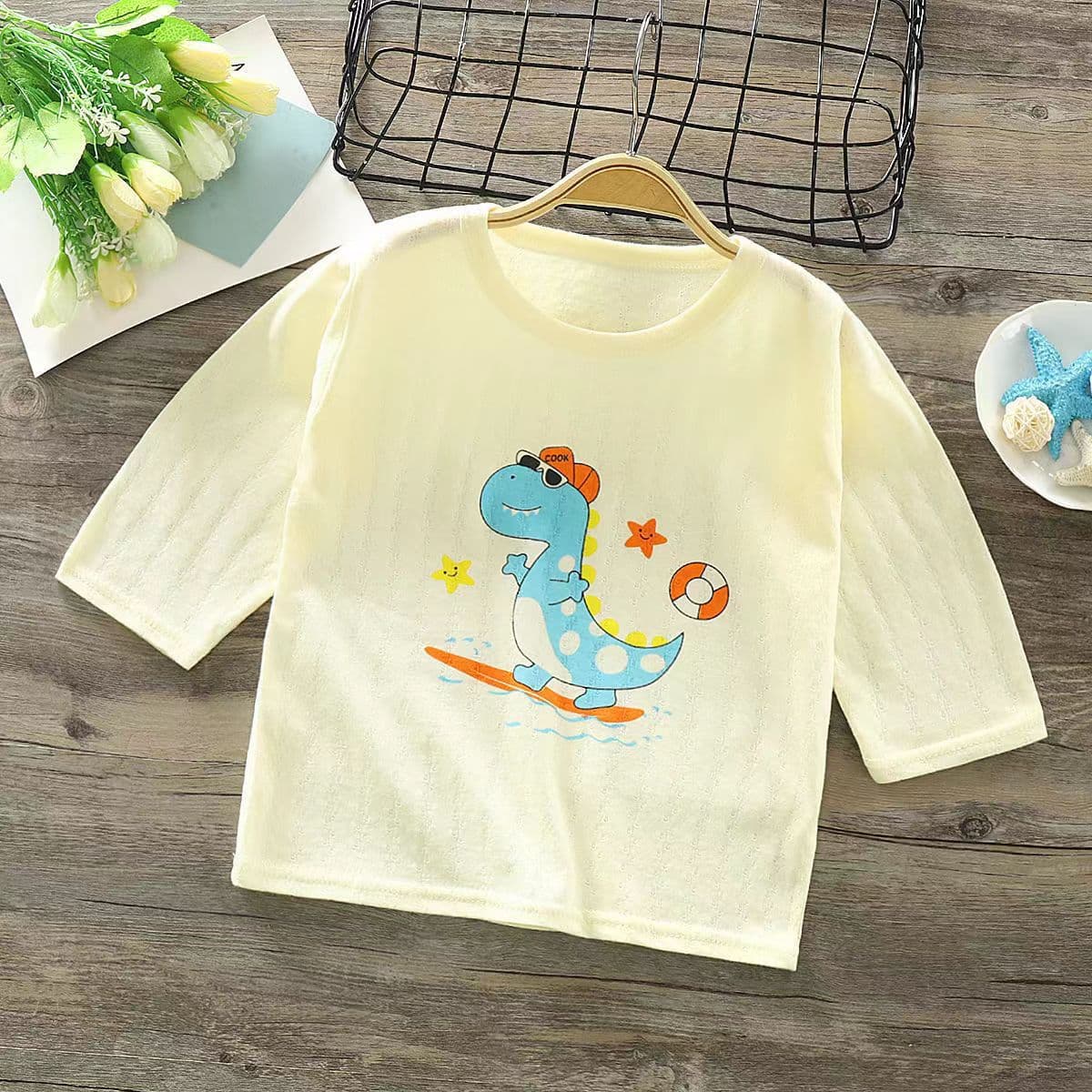 Baby Thin Top Summer Clothes Pure Cotton Underwear Sleepwear Nine-tenth Sleeves Air Conditioning Wear Spring Autumn for Boys and Girls