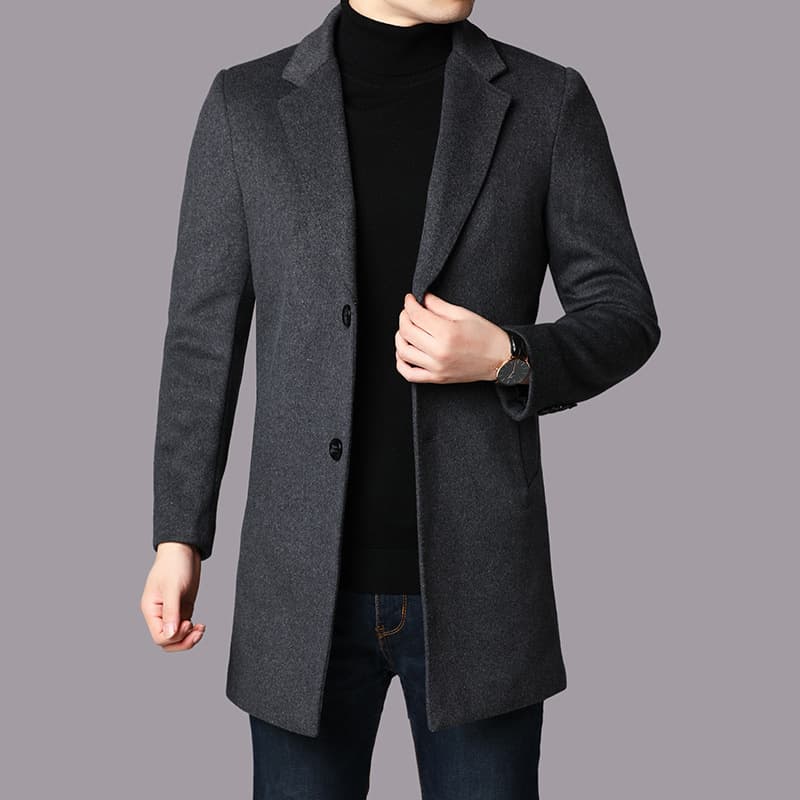 Men's Mid-Length Wool Coat Autumn/Winter New Style Wool Suit Collar Warm Windbreaker Men's Single-Breasted Jacket