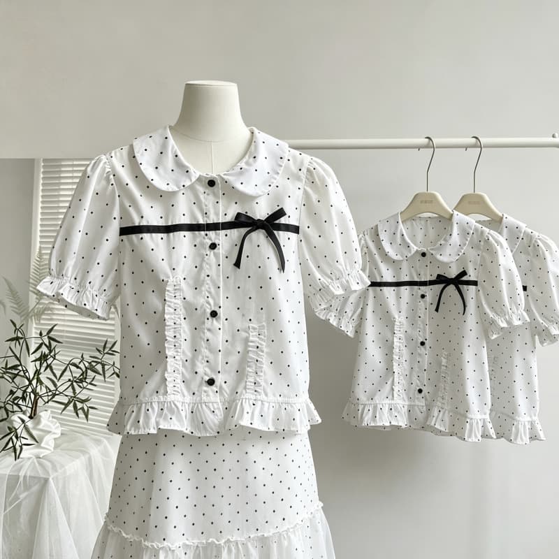 Nuochu Shahe BibiBency Bear Auntie's Gentle Sweet Style Polka Dot Baby Doll Collar Butterfly Bow Shirt