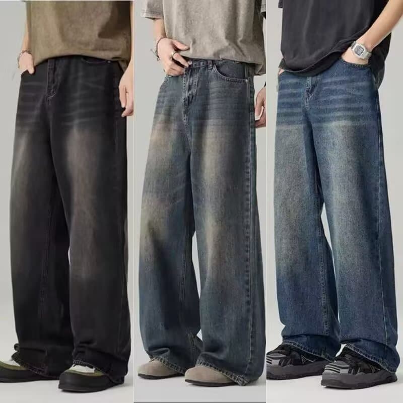 American Vibe Washed Wide-Leg Jeans for Men 2025 Spring/Autumn New Retro Distressed Loose Straight-Leg Pants