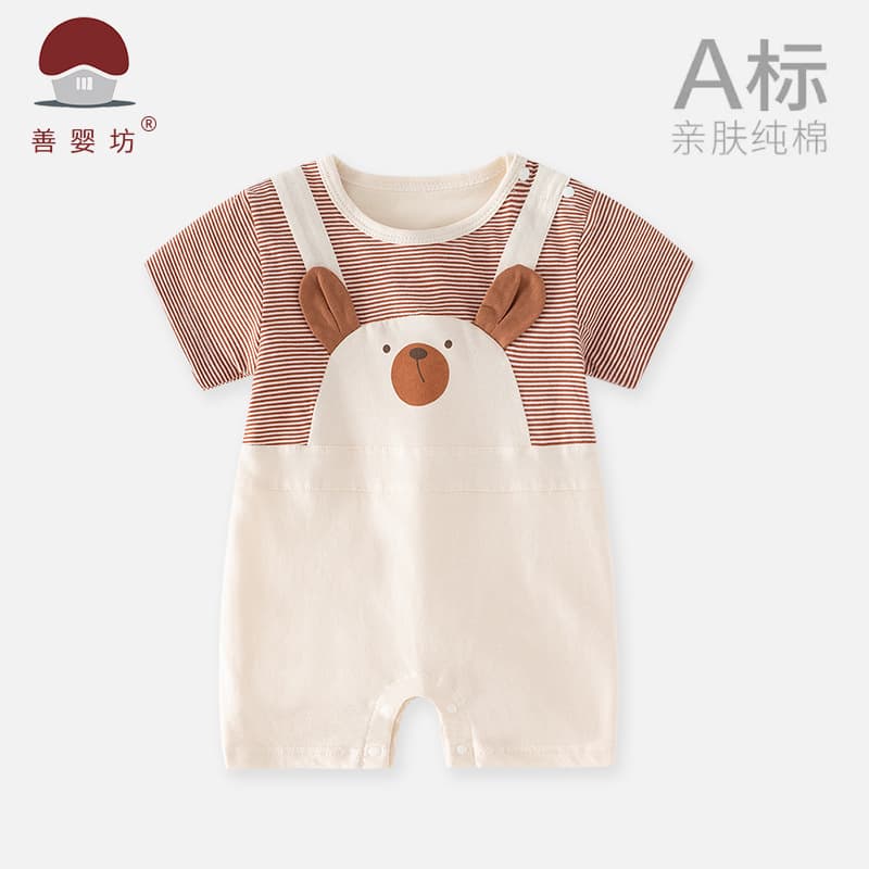 Baby jumpsuit summer new thin pure cotton jumpsuit breathable newborn full month baby cute cartoon crawling suit
