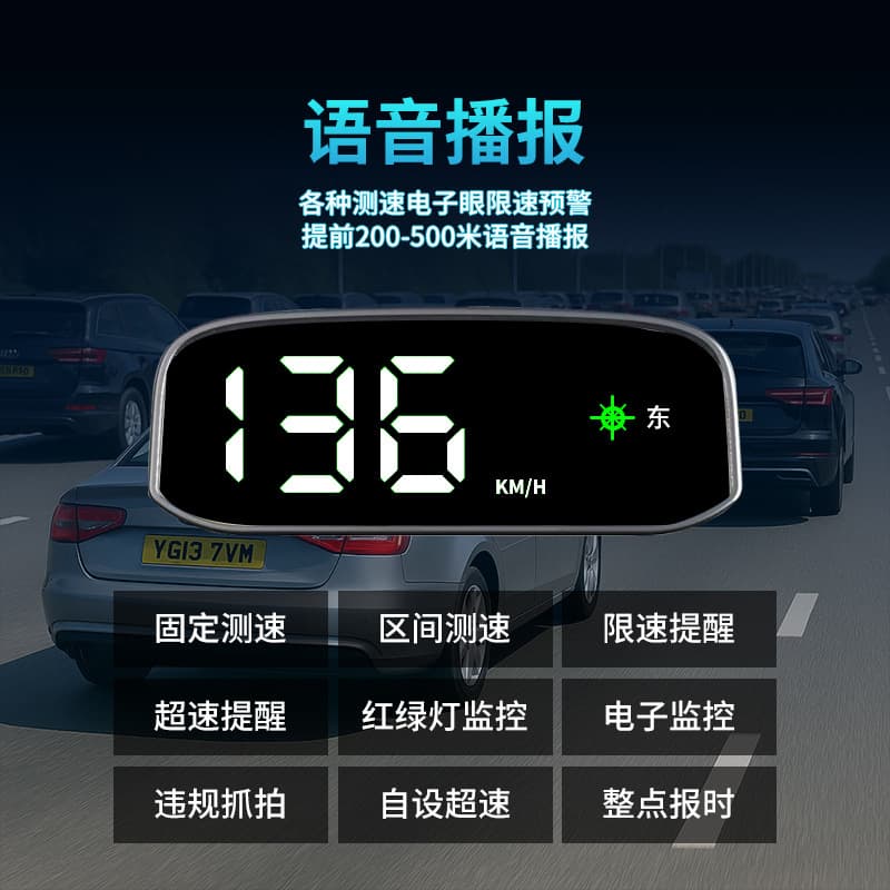 New Solar-Powered HD Precision HUD Head-Up Display Dual System GPS BeiDou Car Electronic Dog Voice Alerts