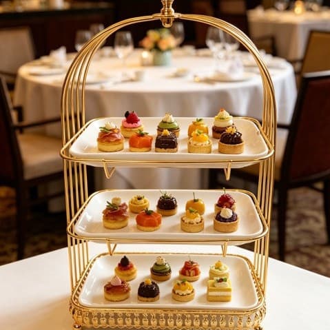Dessert Table Display Stand, Ceramic and Iron Cake Tray Rack for Pastries and Afternoon Tea Snacks
