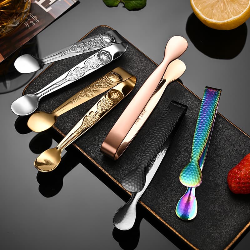 304 Stainless Steel Small Ice Clips, Rose-Shaped Coffee Sugar Cube Clips, Hammered Ice Cube Clips, Food Clips