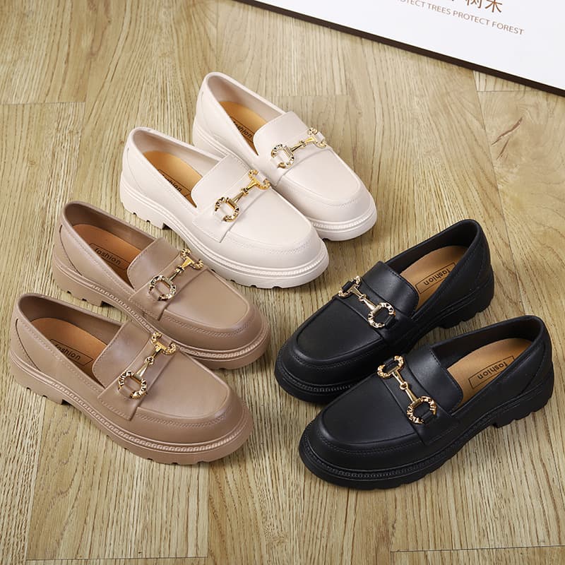 British Style Women's Slip-On Loafers Soft Bottom Casual Shoes Small Fragrance Style Round Toe Low Heel PVC Upper Leather