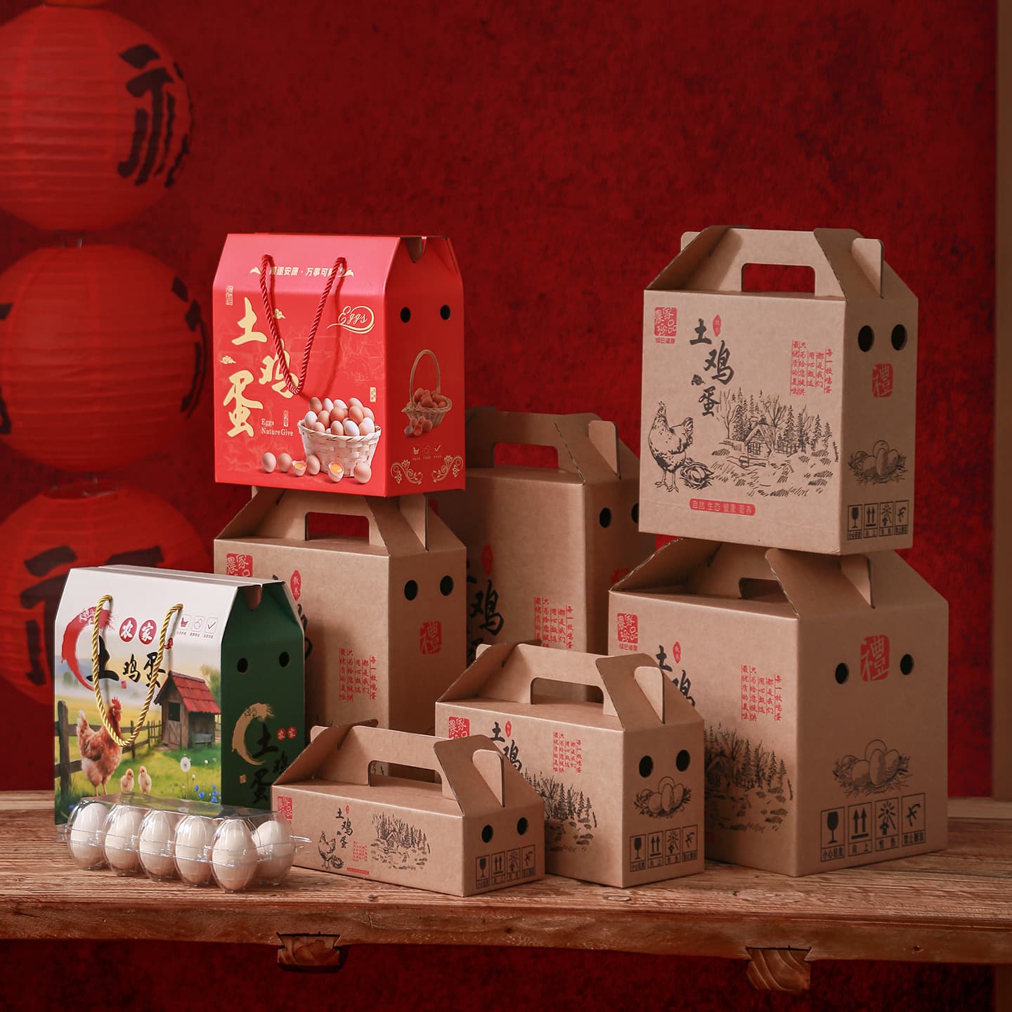 Color-Printed Red Free-Range Egg Gift Box Packaging Box Egg Gift Box Empty Box Duck Egg Pastoral Style Carton Custom Printing Available