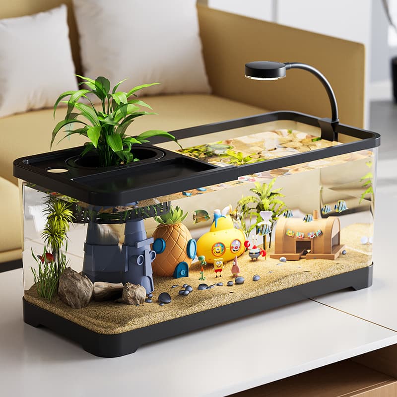 Large Home Aquarium Tank with Lid, Desktop Micro Landscape Eco Fish Tank for Living Room Office