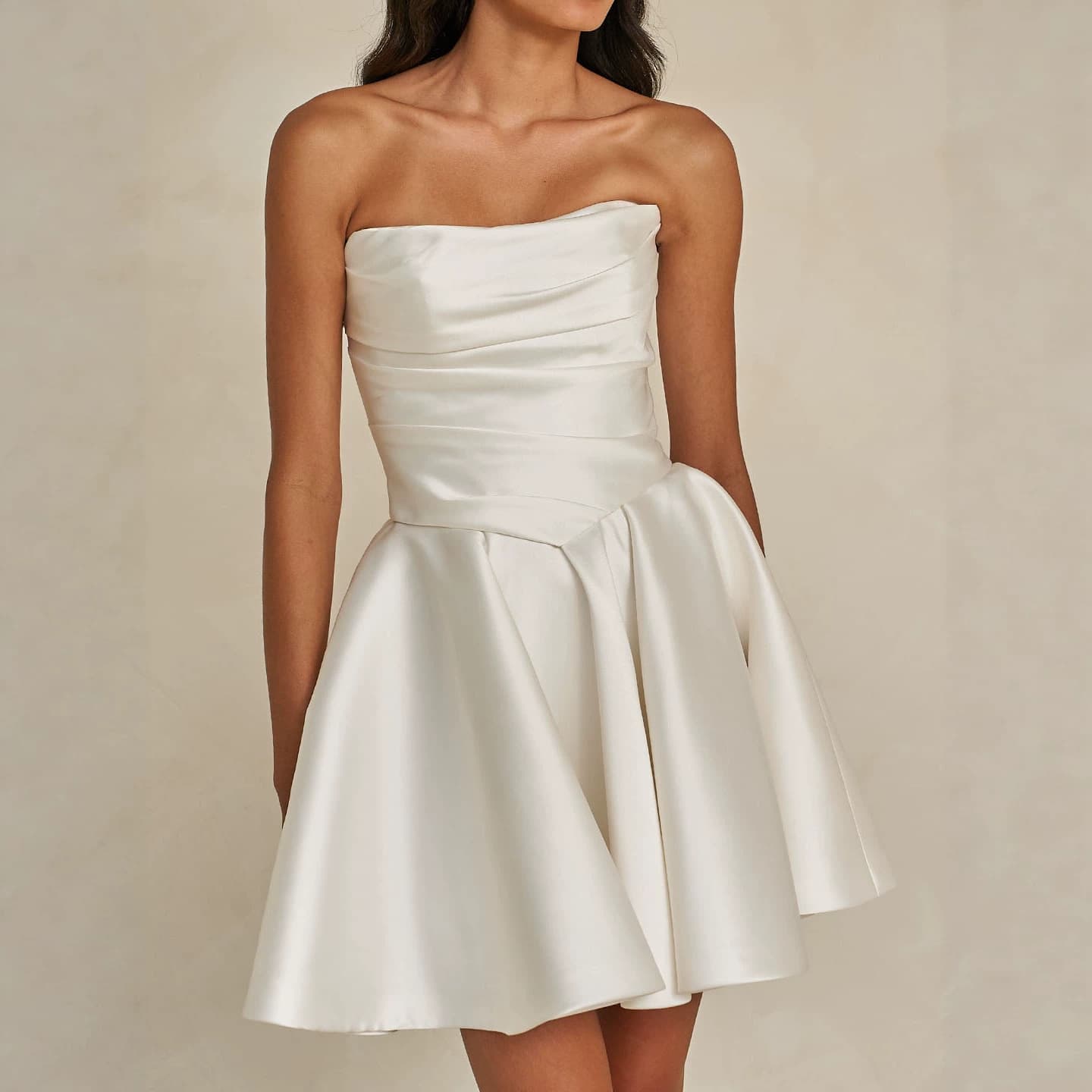 French Style Light Wedding Dress, Satin, Simple Strapless, Niche High-End Travel Photoshoot, Elegant Small Formal Dress, Puffy Skirt, Cross-Border Wholesale