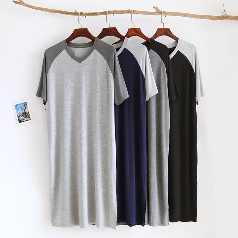 Men's Summer Modal Pajamas, Ice Silk Short-Sleeve Nightgown, Plus Size Thin Homewear