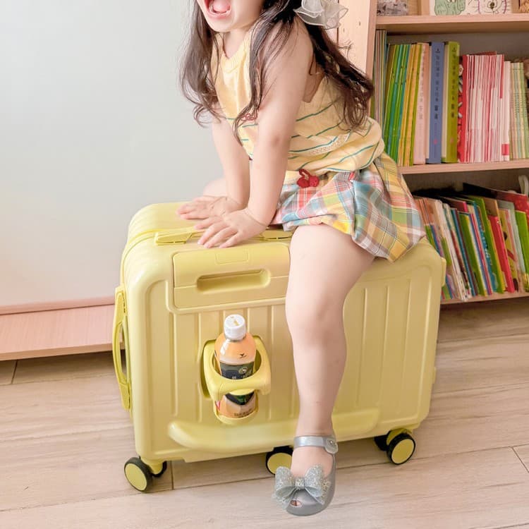 Children's Ride-On Luggage Suitcase, 20-Inch Carry-On with Cup Holder Design, Six-Wheel Travel Case