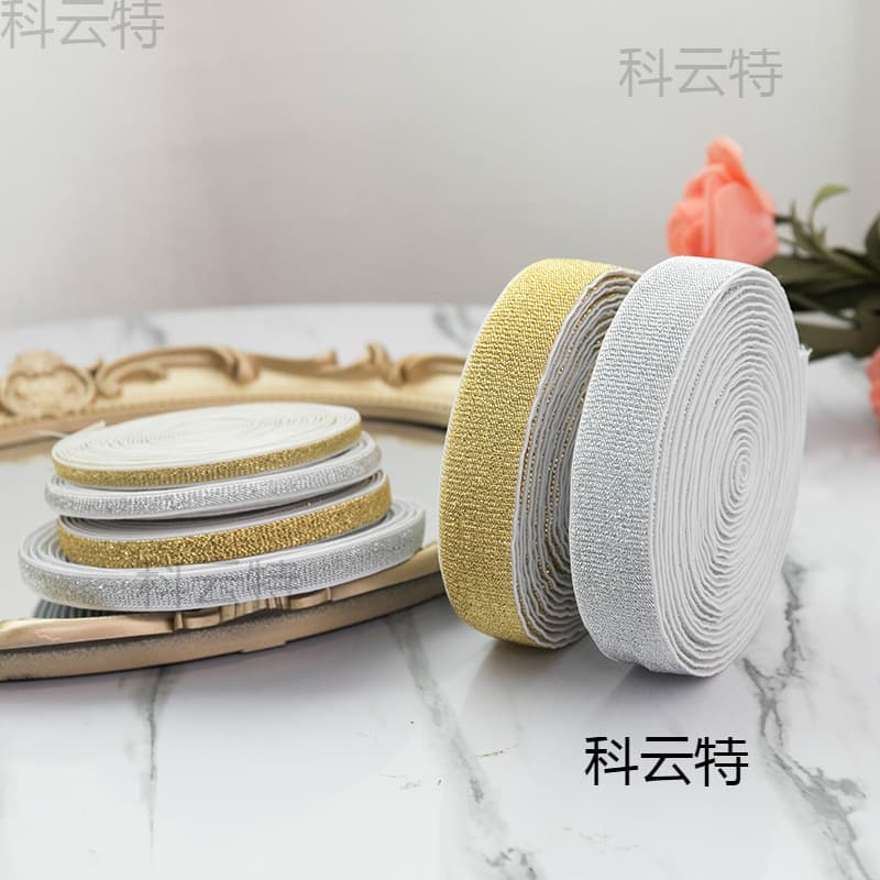 0.7/1.0/2.0/2.5/3.0CM gold/silver scallion ribbon, gold and silver wire elastic band manufacturer supply