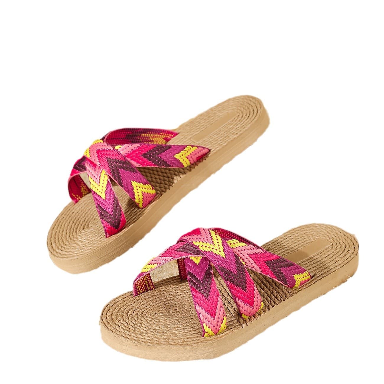 Ethnic Style Summer Hemp Rope Travel Flat Cross Strap Women's Slippers Sandals Korean Trend