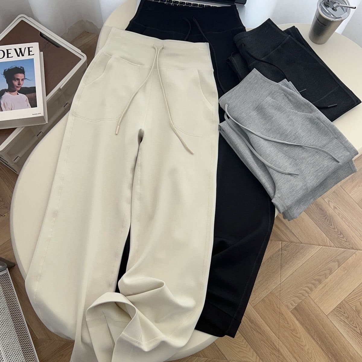 LULU Style Modal Pocket High-Waist Casual Straight-Leg Pants, Slimming, Flowy, Bare-Feel Loose Wide-Leg Pants for Women