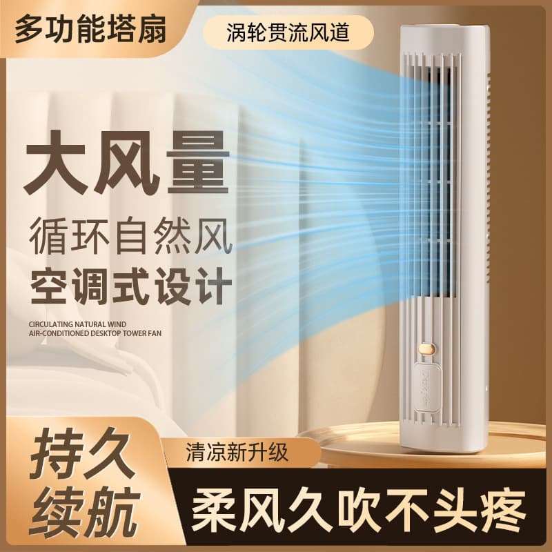 2024 Cross-border New Desktop Vertical/Horizontal Dual Use Bladeless Tower Fan Household Office Student Dorm Portable Fan