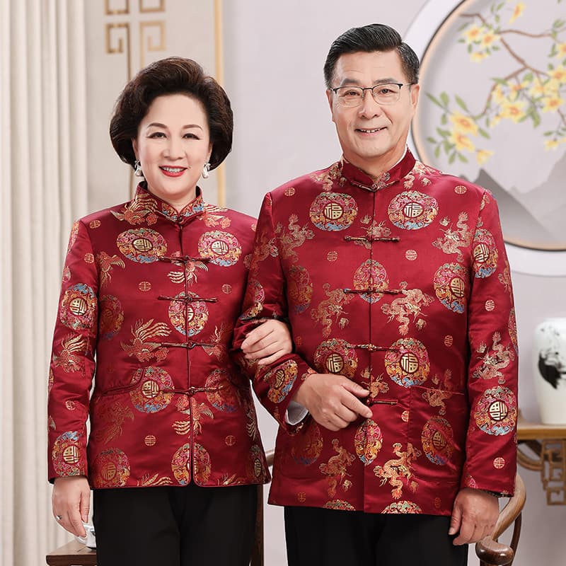 3221 Autumn Outfit for Middle-Aged and Elderly Couples, Winter Cotton-padded Jacket for Men and Women, Long Sleeve, Birthday Celebration, Traditional Chinese Style Tang Suit for Elderly