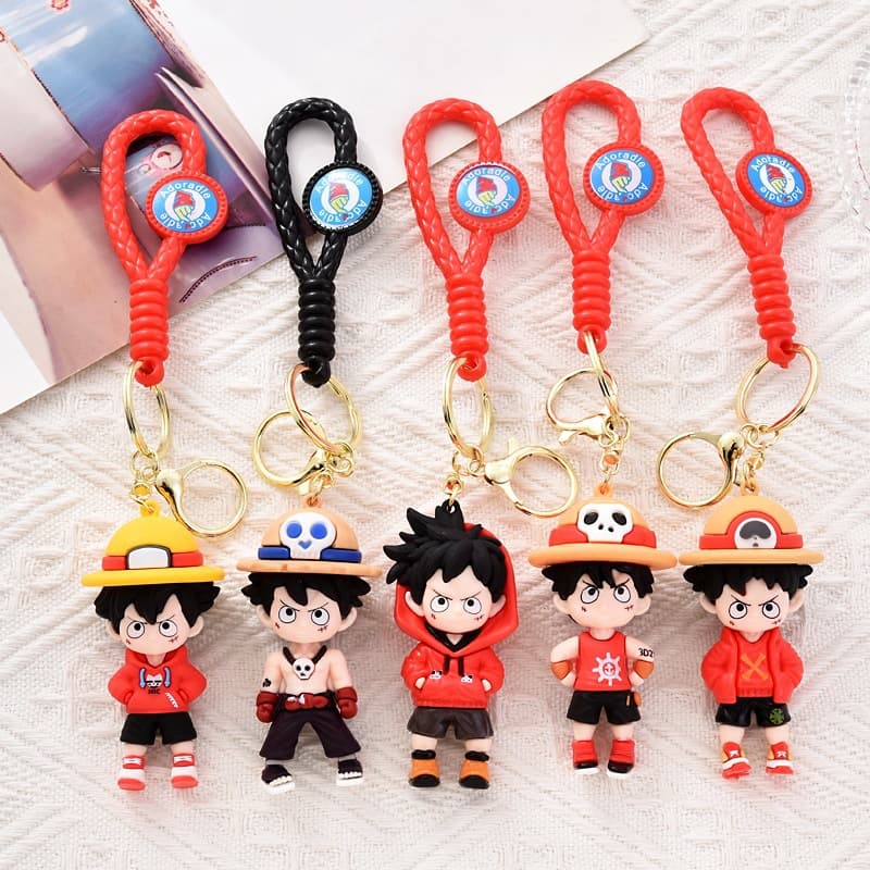 Creative Anime Figure Keychain Pendant One Piece Soft Rubber Classic Luffy Keychain Small Gift Wholesale