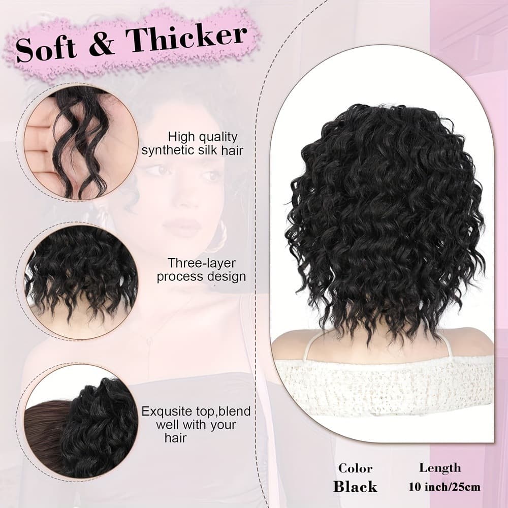 European and American Hot Selling Drawstring Curly Hair Bun Short Ponytail Wave Curl Hair Bun Elastic Drawstring Ponytail Hair Bun