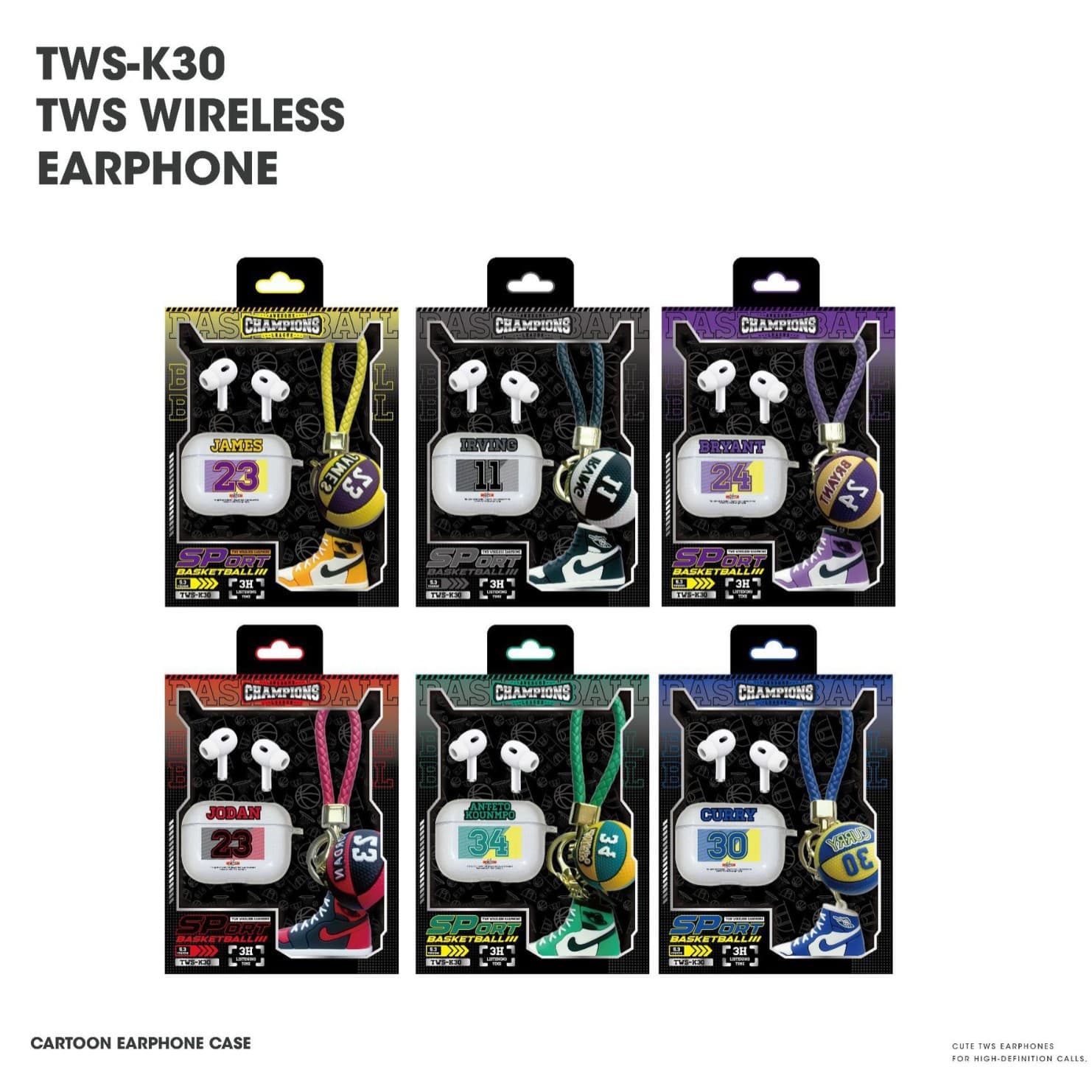 Cross-Border Hot Selling TWS-K30 In-Ear Wireless Bluetooth 5.3 Earbuds Sports Style Basketball Shoe Keychain Pendant