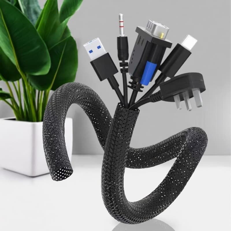 Wire Harness Protection Sleeve Flame Retardant Fireproof Cable Organizer PET Open Spiral Wrap Braided Sleeve