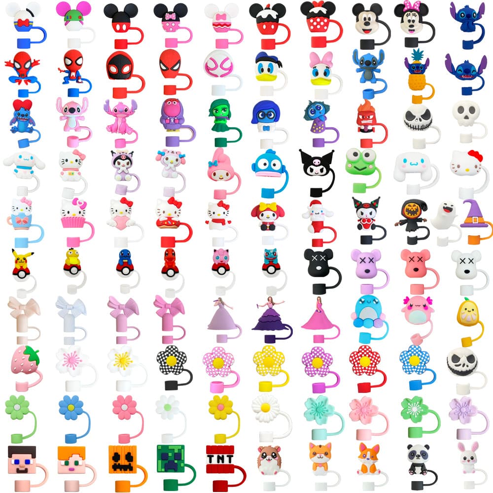 Cross-border Anime Straw Dust Cap 10mm Straw Cover Cup Accessories Food Grade Silicone PVC Straw Cap 3D