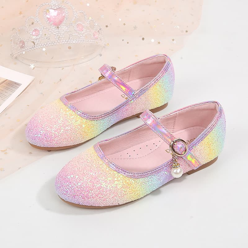 Princess Shiny Crystal Rainbow Colored Girls Shoes Soft Bottom Kids Footwear Sparkling Glitter Slip-On School Shoes for Girls