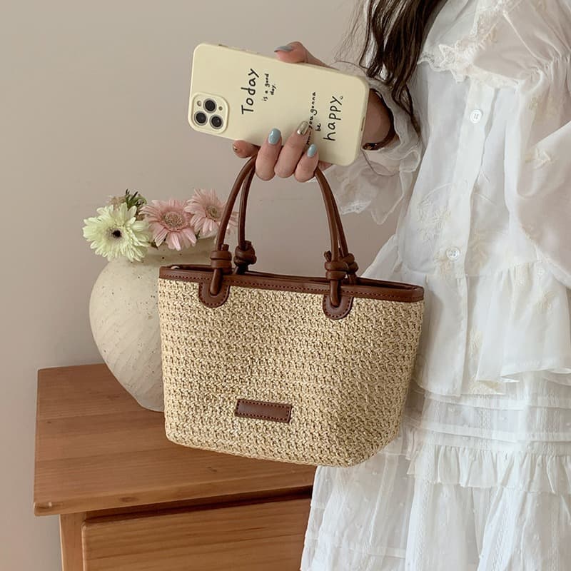 2024 New Stylish Woven Crossbody Bag Summer Vacation Beach Style Handbag Rope Bow Design Casual Women's Basket Bag