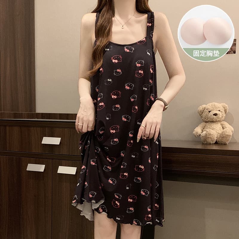 Sexy Women's Summer Backless Thin Printed Camisole Nightgown Loungewear Loose Fit Wear-Out Style for Export