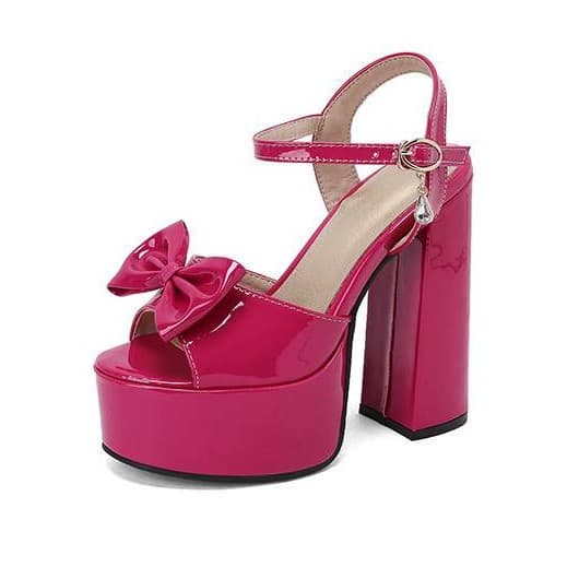 2025 Cross-border Trade New Chunky Heel High Heel 40-46 Size Solid Color Bow One-strap Buckle Sandals Women