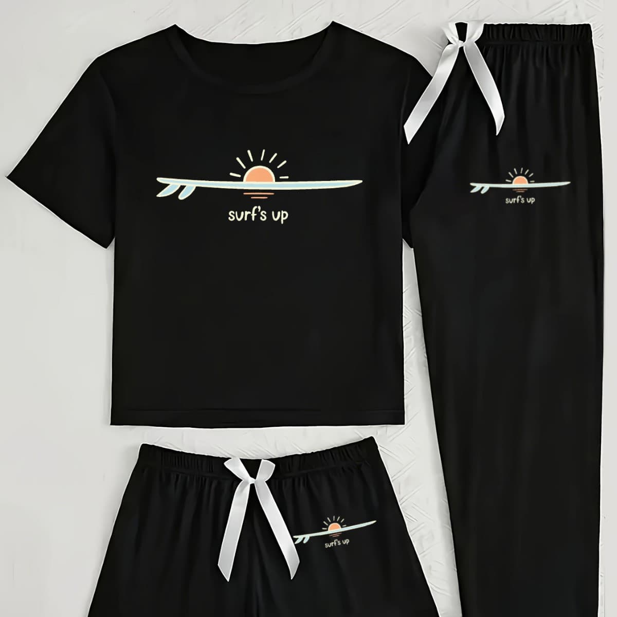 Cross-border popular European and American home wear milk silk pajamas women's set printed pattern shorts and trousers three-piece set