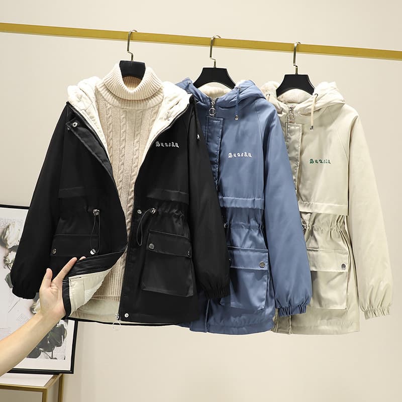 Cross-border Best Seller 2025 Autumn/Winter New Fashion Versatile Fleece-Lined Thickened Mid-Length Casual Cotton Coat Women's Trench Style
