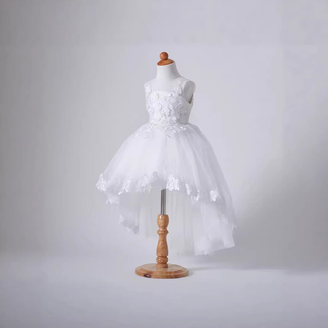 Lazada Cross-border New Kids Girls Dress Lace Solid Color Mesh Princess Gown Dress Kids