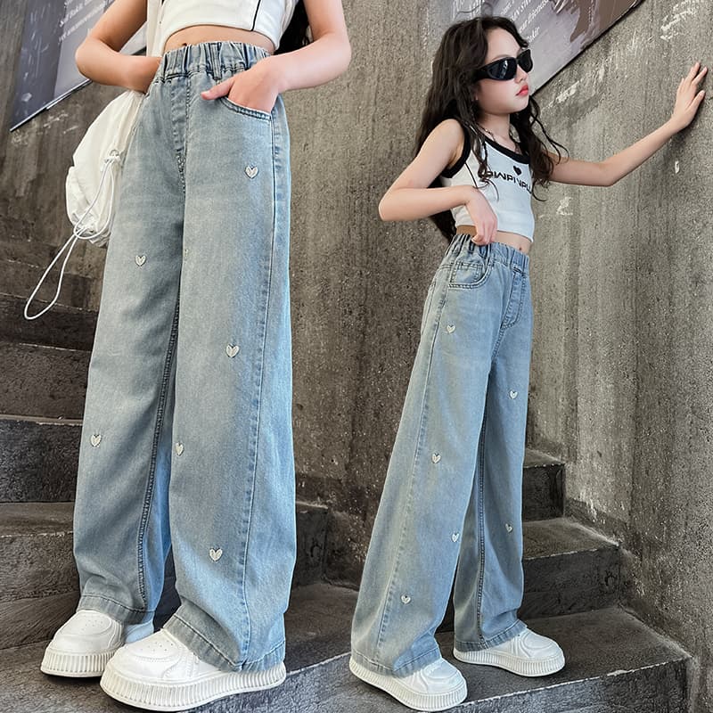 Children's clothing, girls' jeans, spring and autumn new style, medium and large children's wide-leg pants, Korean style trendy children's trousers, ready for delivery in 48 hours
