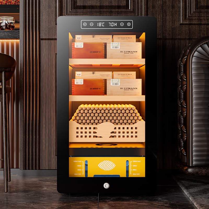 Qielong 36C Cigar Cabinet: Constant Temperature and Humidity, Rich Aroma, Cedar Wood Shelves, Stylish Curved Compressor, Cigar and Wine Cabinet