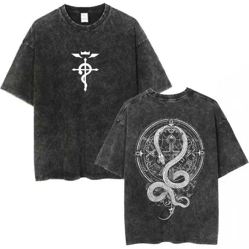 230G European Size Pure Cotton Anime Fullmetal Alchemist Washed T-Shirts Edward